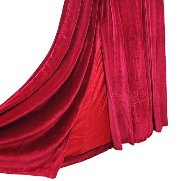 JJs House Womens Burgundy Red Velvet Pleated Side Slit Gown Dress Size 16 NWT - Picture 7 of 8